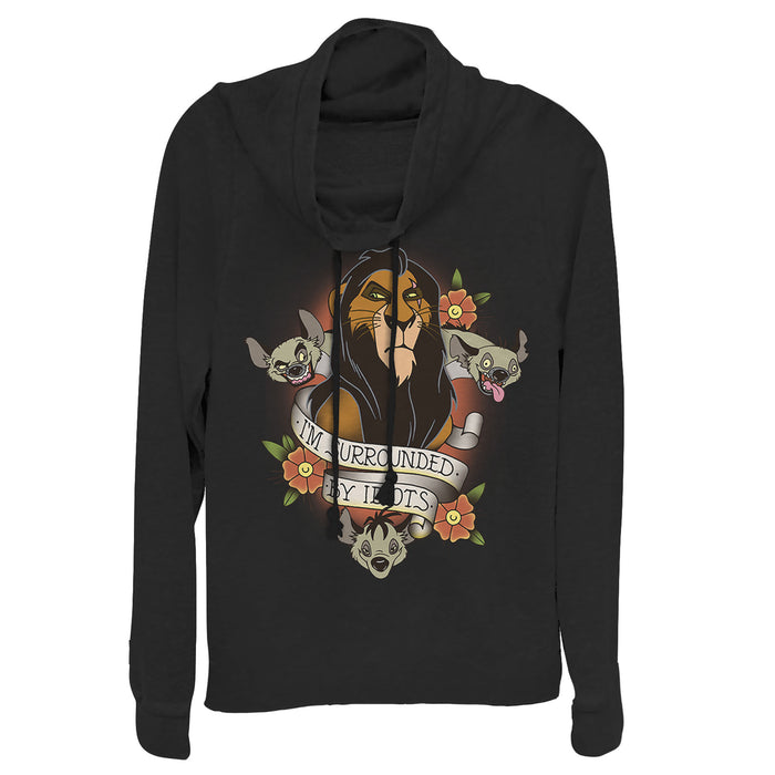 Fifth Sun Junior's Lion King Scar Surrounded By Idiots Tattoo Cowl Neck Sweatshirt