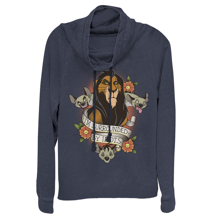fifth sun Junior's Lion King Scar Surrounded By Idiots Tattoo Cowl Neck Sweatshirt