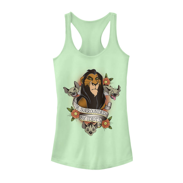 fifth sun Junior's Lion King Scar Surrounded By Idiots Tattoo Racerback Tank Top