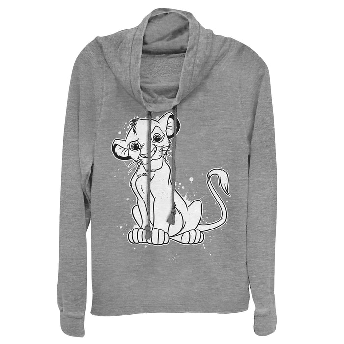 fifth sun Junior's Lion King Simba Smirk Paint Splatter Print Cowl Neck Sweatshirt