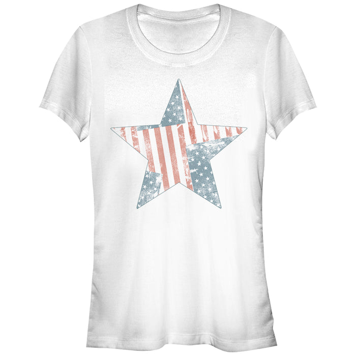 fifth sun Junior's Lost Gods American Flag Patchwork Star T-Shirt