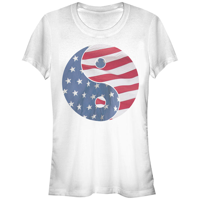 fifth sun Junior's Lost Gods American Flag Yin Yang T-Shirt