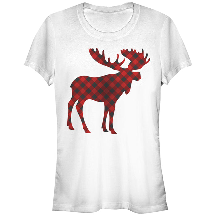 fifth sun Junior's Lost Gods Christmas Plaid Moose T-Shirt