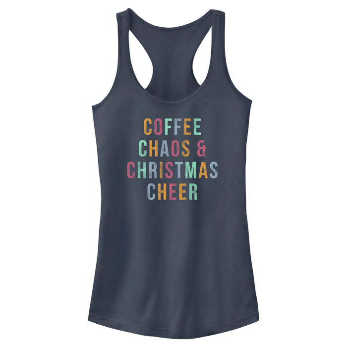 fifth sun Junior's Lost Gods Distressed Coffee Chaos Christmas Racerback Tank Top