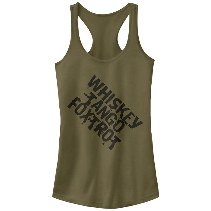 fifth sun Junior's Lost Gods Distressed Whiskey Tango Foxtrot Racerback Tank Top