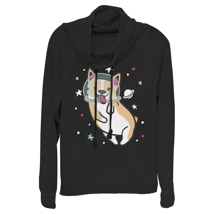 fifth sun Junior's Lost Gods Dog Astronaut Space Corgi Cowl Neck Sweatshirt