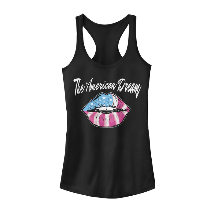 fifth sun Junior's Lost Gods Fourth of July American Dream Lips Racerback Tank Top