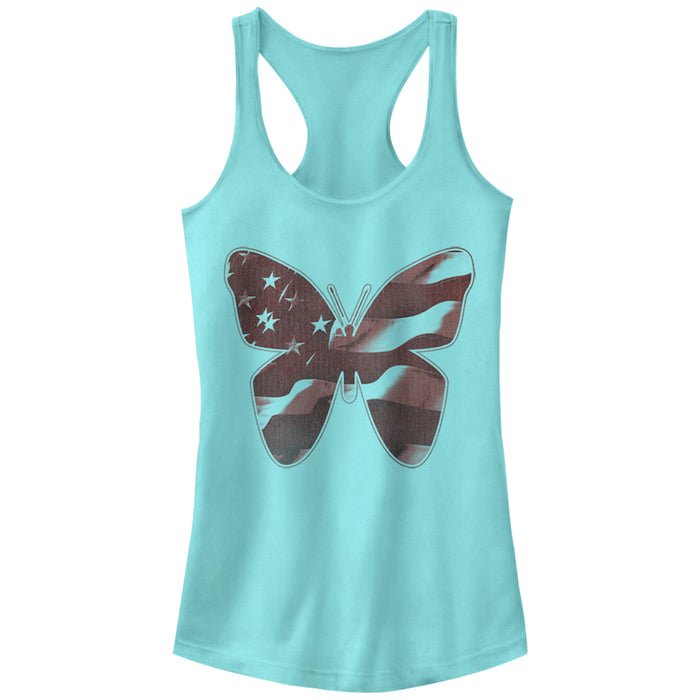 fifth sun Junior's Lost Gods Fourth of July American Flag Butterfly Racerback Tank Top
