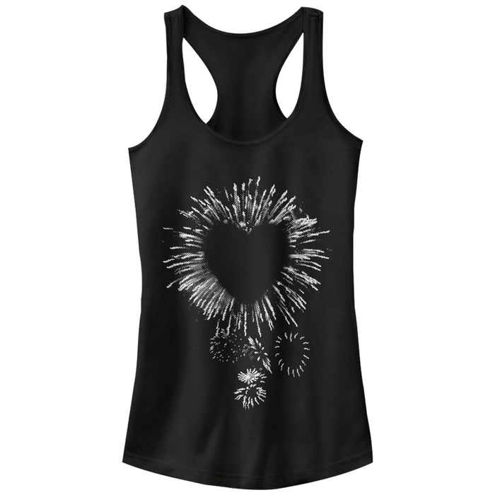 fifth sun Junior's Lost Gods Heart Fireworks Racerback Tank Top