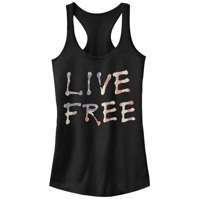 fifth sun Junior's Lost Gods Live Free American Flag Racerback Tank Top