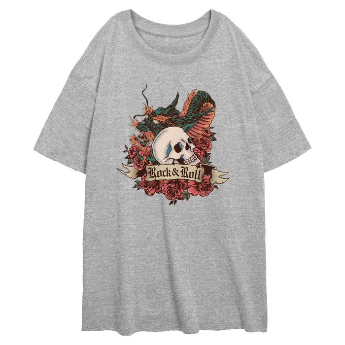fifth sun Junior's Lost Gods Rock and Roll Dragon Skull T-Shirt