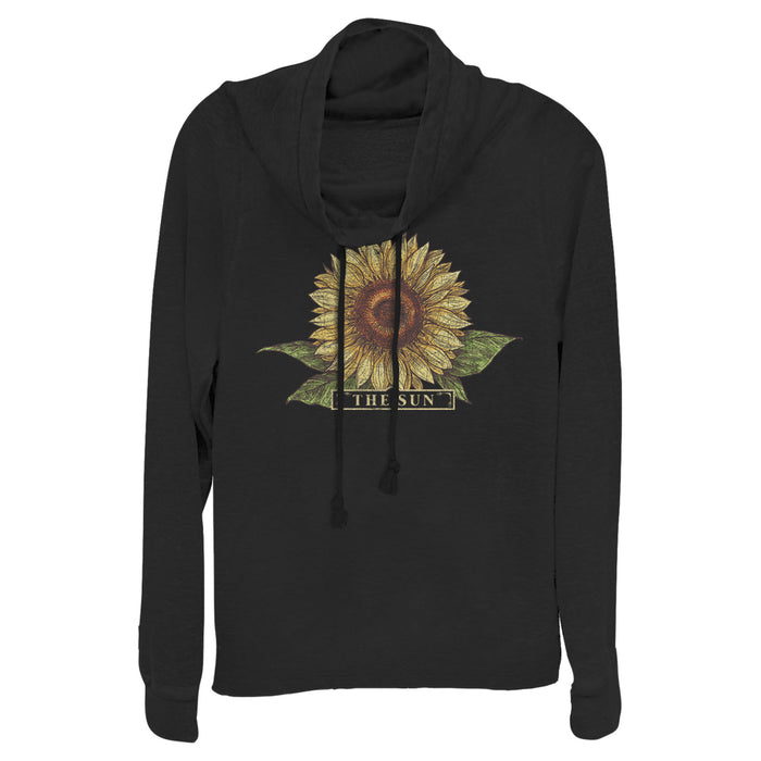 fifth sun Junior's Lost Gods Sunflower Drawing Cowl Neck Sweatshirt