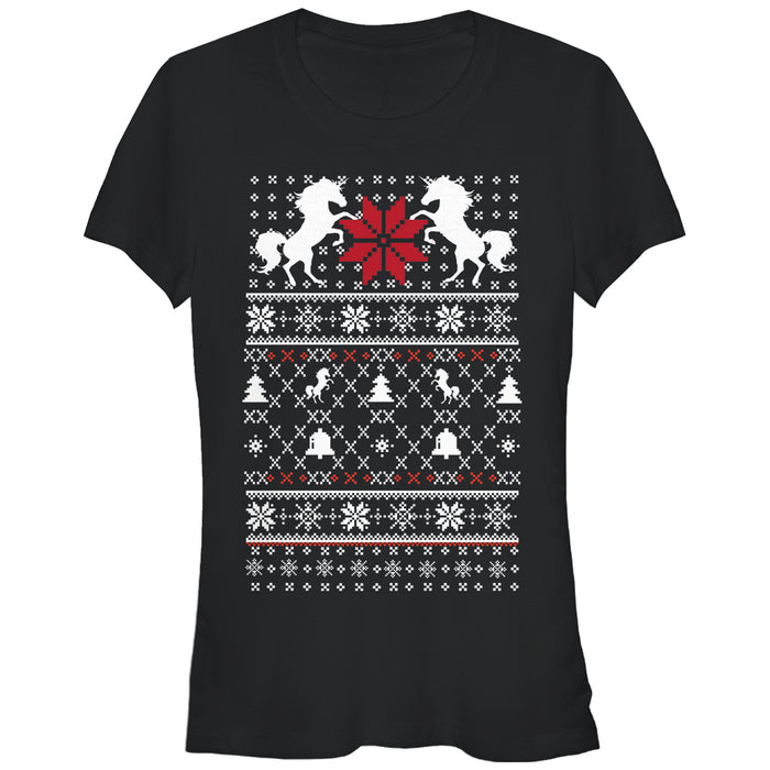 fifth sun Junior's Lost Gods Ugly Christmas Unicorn T-Shirt