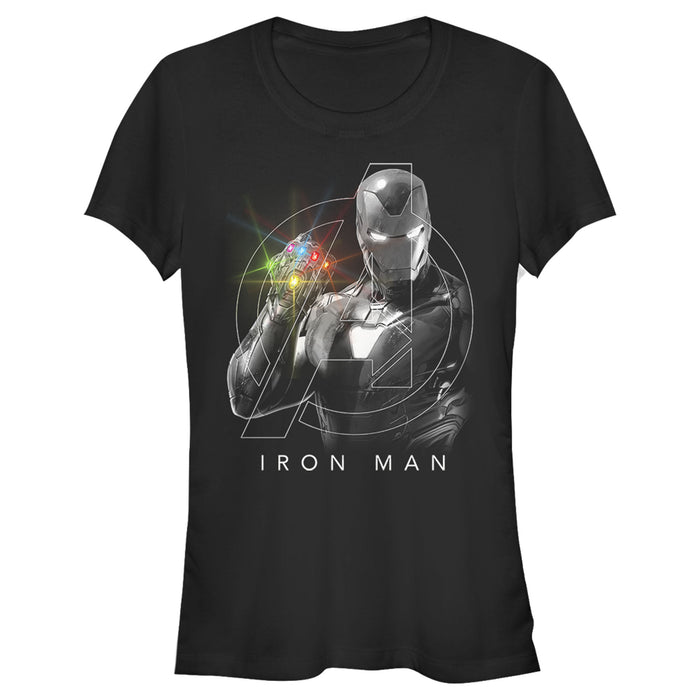 fifth sun Junior's Marvel Avengers: Endgame Glowing Stones Logo Overlay Portrait T-Shirt