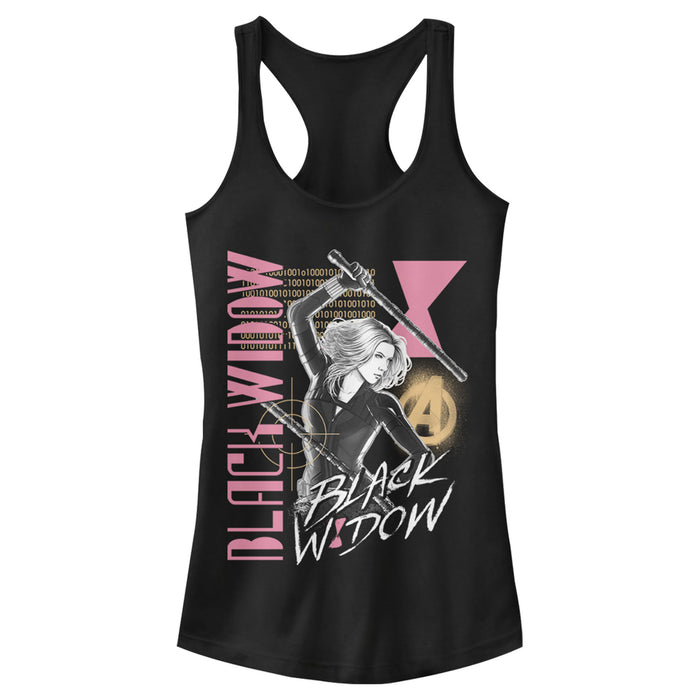 fifth sun Junior's Marvel Black Widow Binary Code Racerback Tank Top