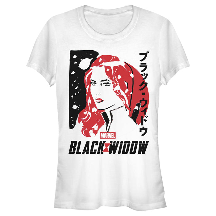 fifth sun Junior's Marvel Black Widow Kanji Paint Profile T-Shirt