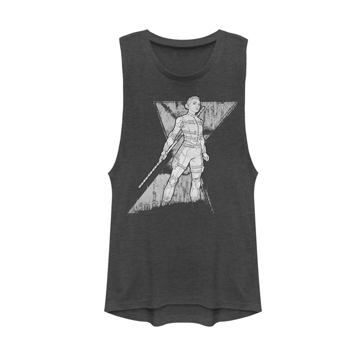 fifth sun Junior's Marvel Black Widow Yelena Grunge Festival Muscle Tee