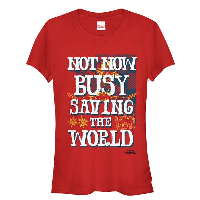 fifth sun Junior's Marvel Captain Marvel Busy Saving World T-Shirt