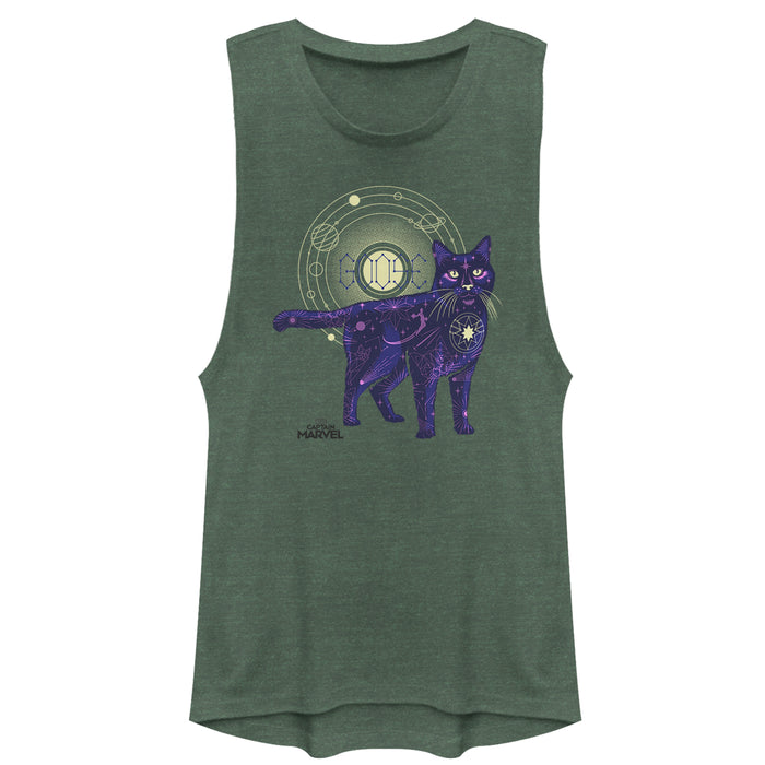 fifth sun Junior's Marvel Captain Marvel Celestial Goose Cat Festival Muscle Tee