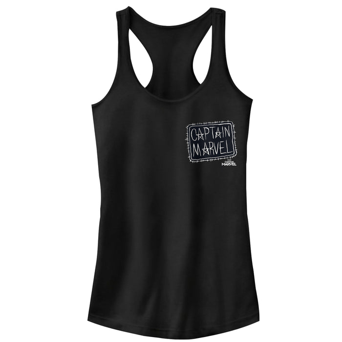 fifth sun Junior's Marvel Captain Marvel Crayon Patch Logo Racerback Tank Top