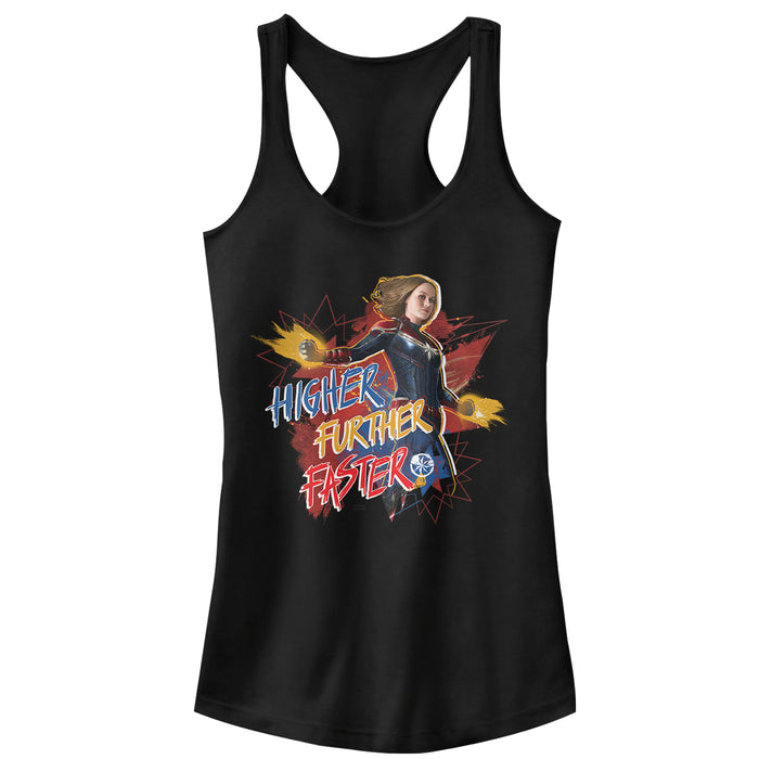 fifth sun Junior's Marvel Captain Marvel Faster Stars Racerback Tank Top