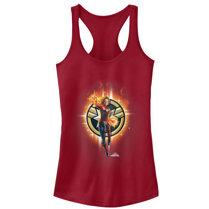 fifth sun Junior's Marvel Captain Marvel Flame Star Symbol Racerback Tank Top