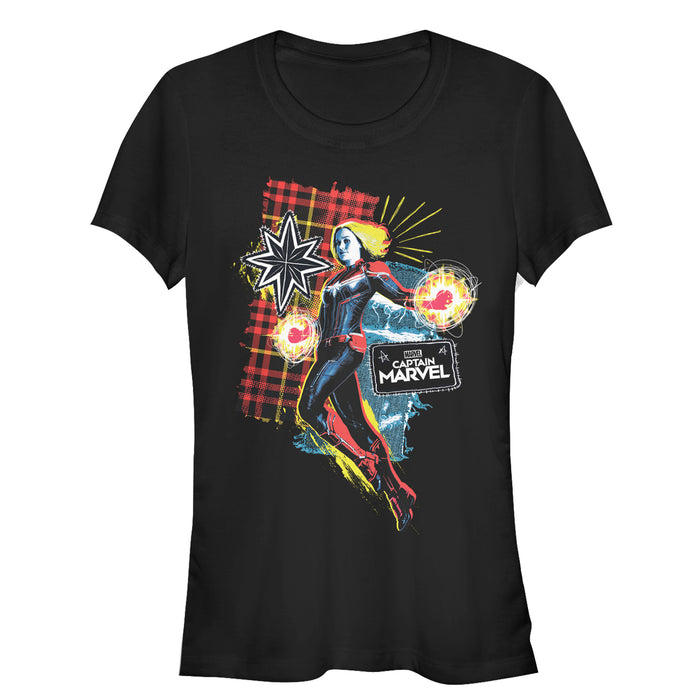 fifth sun Junior's Marvel Captain Marvel Flannel Patch Print T-Shirt