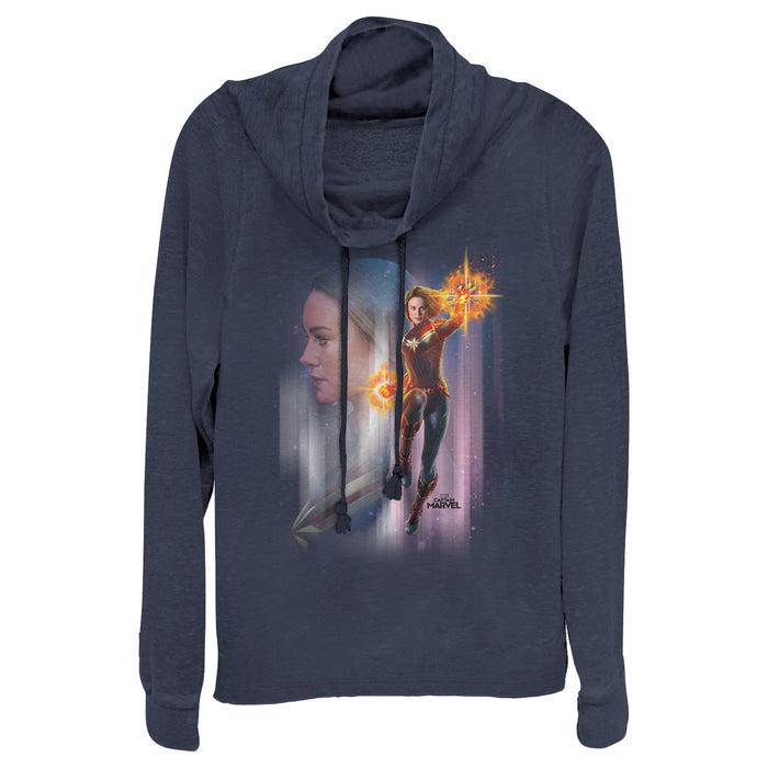 fifth sun Junior's Marvel Captain Marvel Galactic Profile Cowl Neck Sweatshirt
