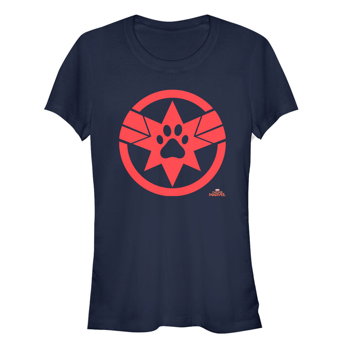fifth sun Junior's Marvel Captain Marvel Goose Paw Star Symbol T-Shirt