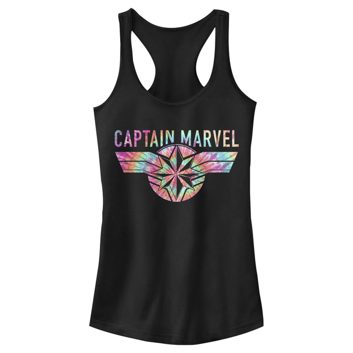fifth sun Junior's Marvel Captain Marvel Logo Banner Tie Dye Colors Racerback Tank Top