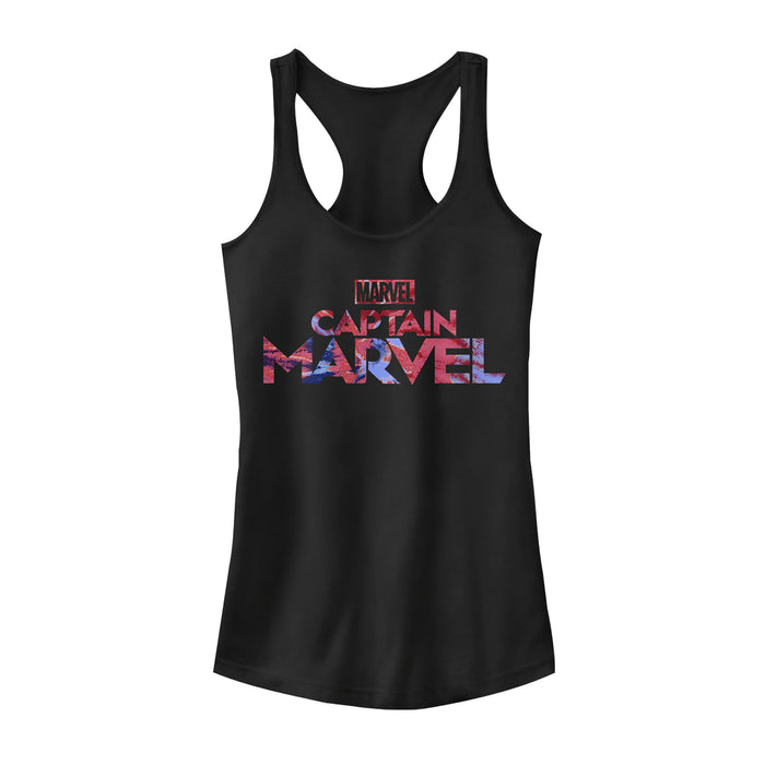 fifth sun Junior's Marvel Captain Marvel Logo Tie-Dye Print Racerback Tank Top