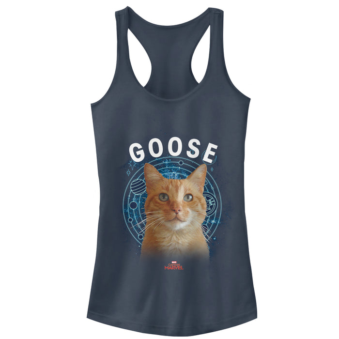 fifth sun Junior's Marvel Captain Marvel Planet Goose Cat Racerback Tank Top
