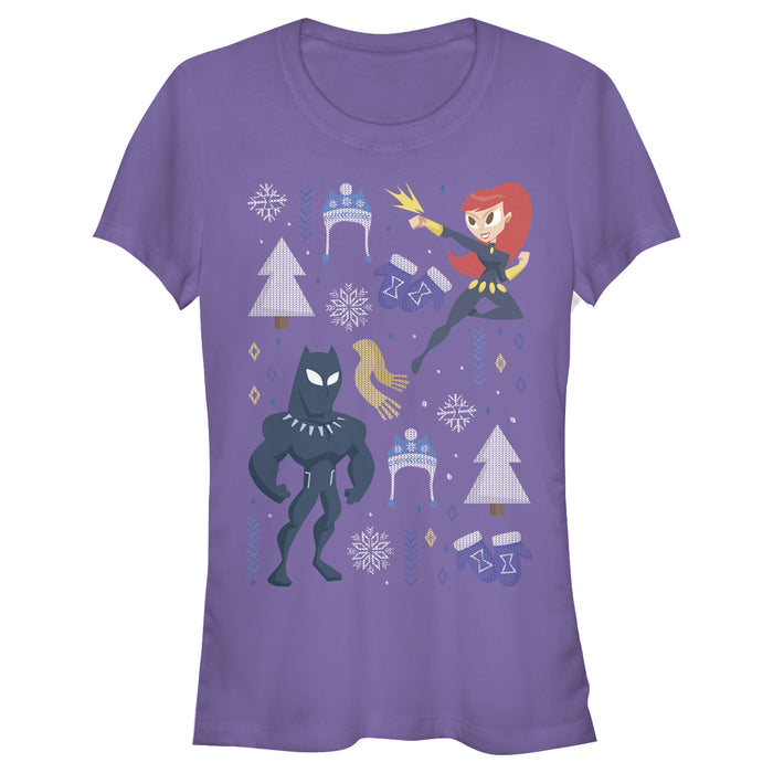 fifth sun Junior's Marvel Christmas Black Widow & Panther T-Shirt