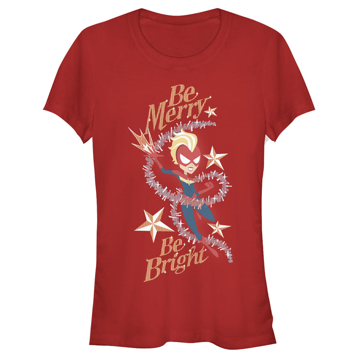 fifth sun Junior's Marvel Christmas Captain Marvel Merry & Bright T-Shirt