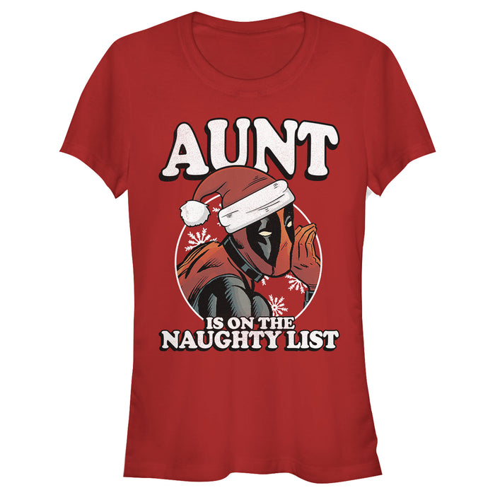 fifth sun Junior's Marvel Christmas Deadpool Aunt on Naughty List T-Shirt
