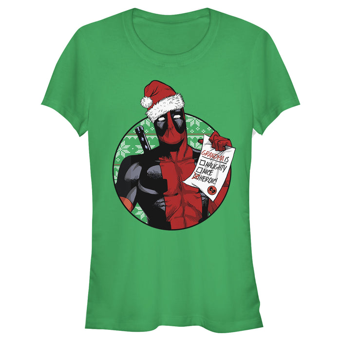 fifth sun Junior's Marvel Christmas Deadpool Grandma is Heroic T-Shirt