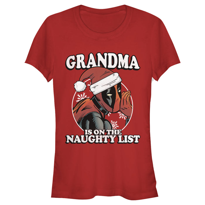 fifth sun Junior's Marvel Christmas Deadpool Grandma on Naughty List T-Shirt