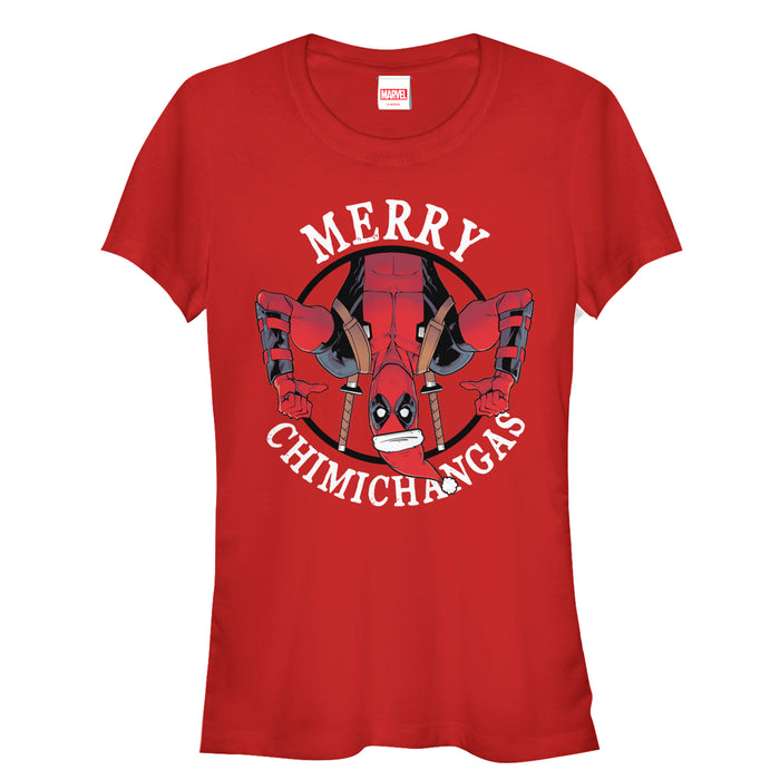 fifth sun Junior's Marvel Christmas Deadpool Merry Chimichangas T-Shirt