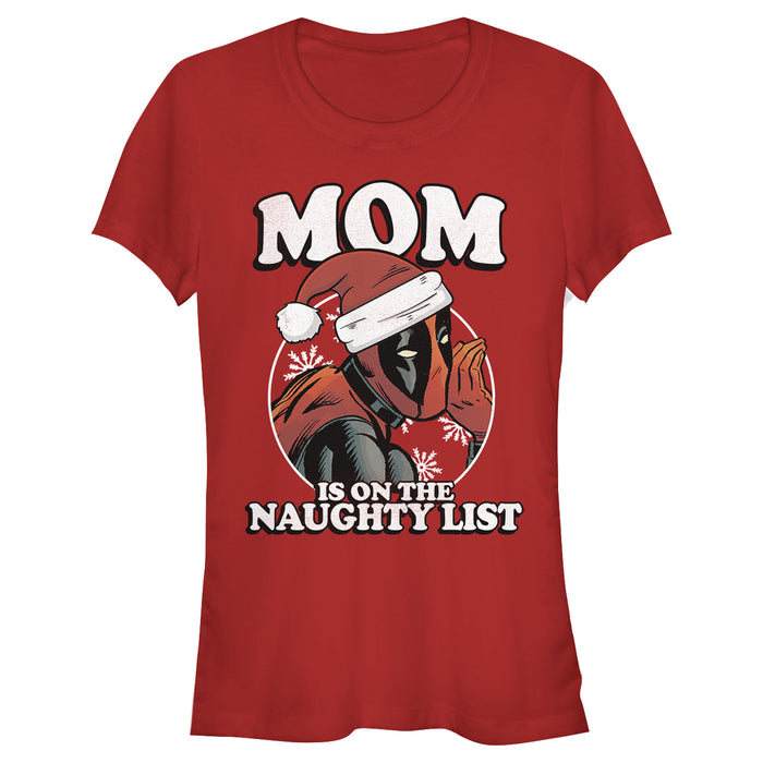 fifth sun Junior's Marvel Christmas Deadpool Mom on Naughty List T-Shirt
