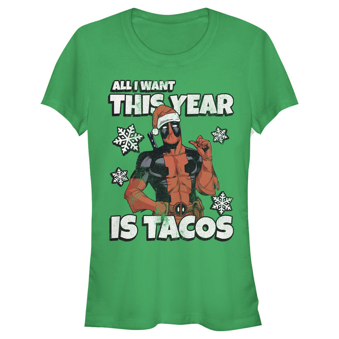 fifth sun Junior's Marvel Christmas Deadpool Santa Tacos T-Shirt