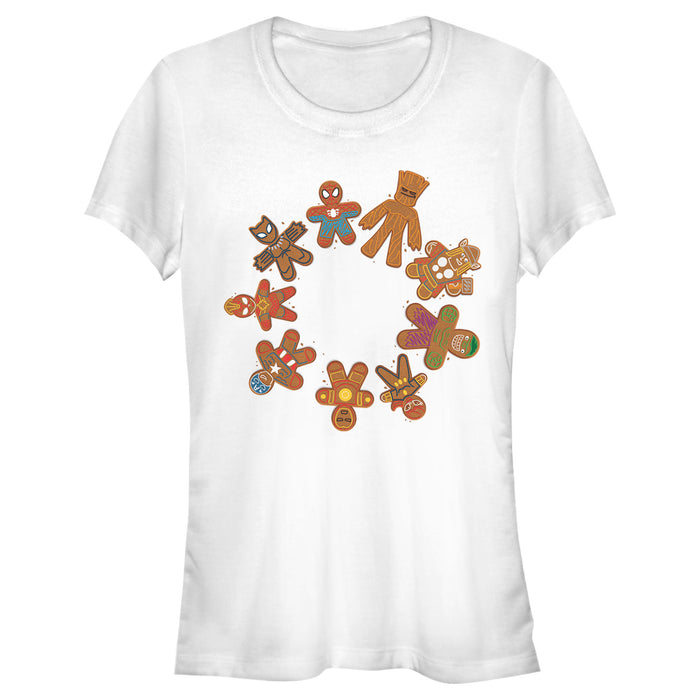 fifth sun Junior's Marvel Christmas Gingerbread Cookie Circle T-Shirt