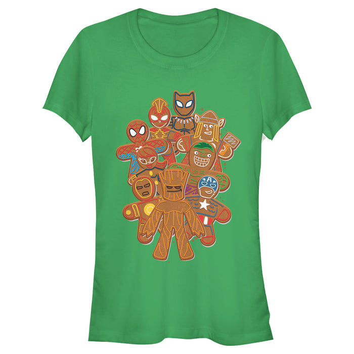 fifth sun Junior's Marvel Christmas Gingerbread Cookie Heroes T-Shirt