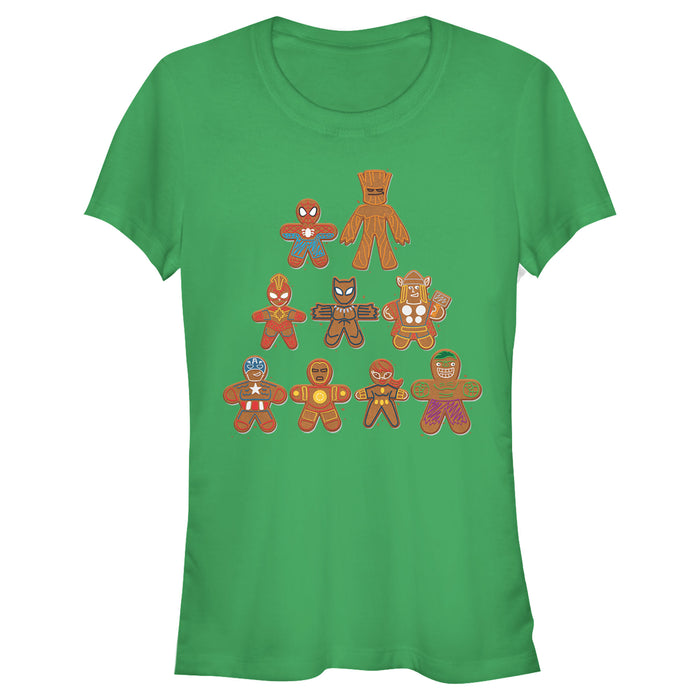 fifth sun Junior's Marvel Christmas Gingerbread Cookie Tree T-Shirt