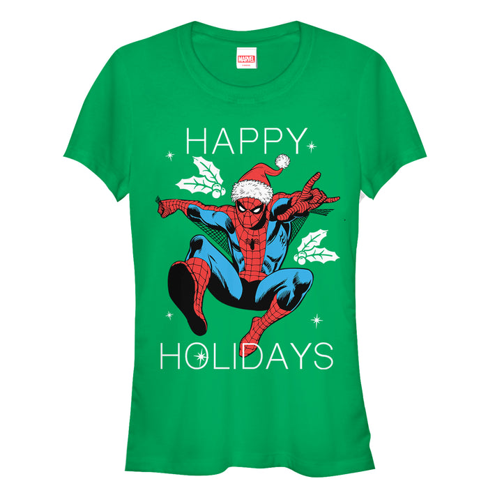 fifth sun Junior's Marvel Christmas Holly Spider-Man T-Shirt