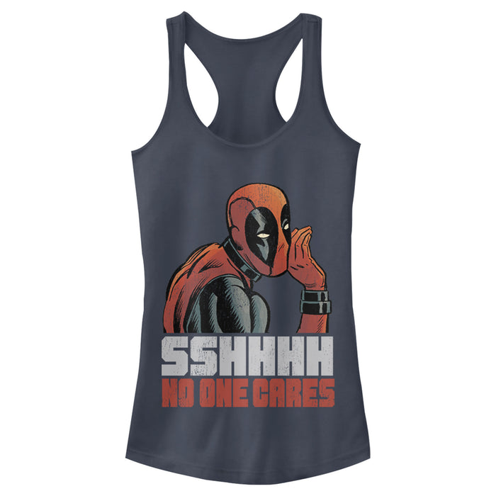 Fifth Sun Junior's Marvel Deadpool No One Cares Racerback Tank Top