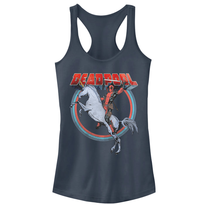 fifth sun Junior's Marvel Deadpool Rides Unicorn Racerback Tank Top