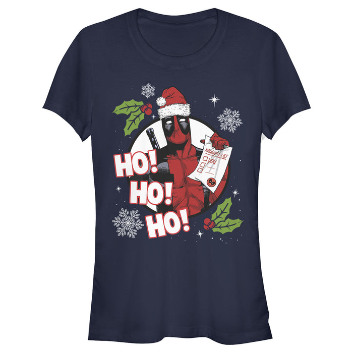 fifth sun Junior's Marvel Deadpool Santa Naughty List Holiday T-Shirt