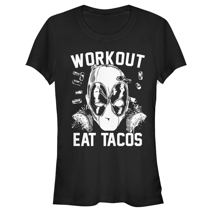 fifth sun Junior's Marvel: Deadpool Workout Eat Tacos T-Shirt