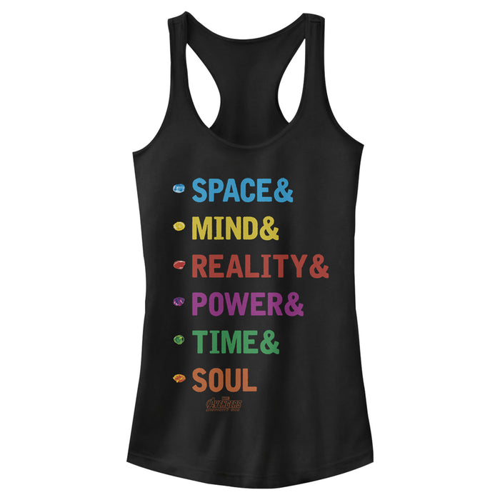 fifth sun Junior's Marvel Infinity War Stones Rainbow Text Racerback Tank Top