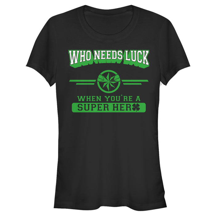 fifth sun Junior's Marvel St. Patrick's Day Captain Marvel No Luck Needed T-Shirt
